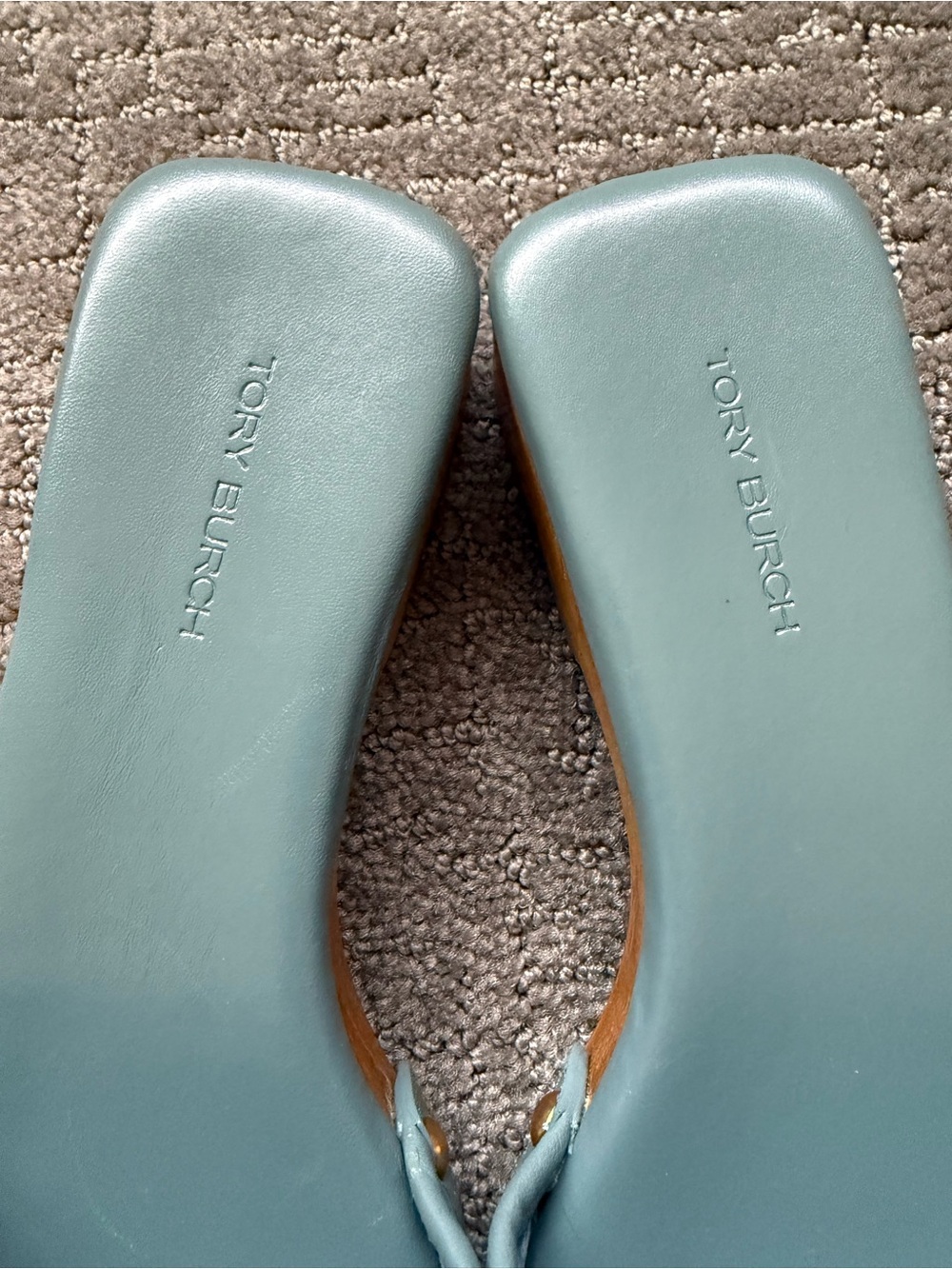 Tory Burch Basket Weave Leather Sandals Seafoam Slide Mule Size 6 NWOB - Picture 2 of 5